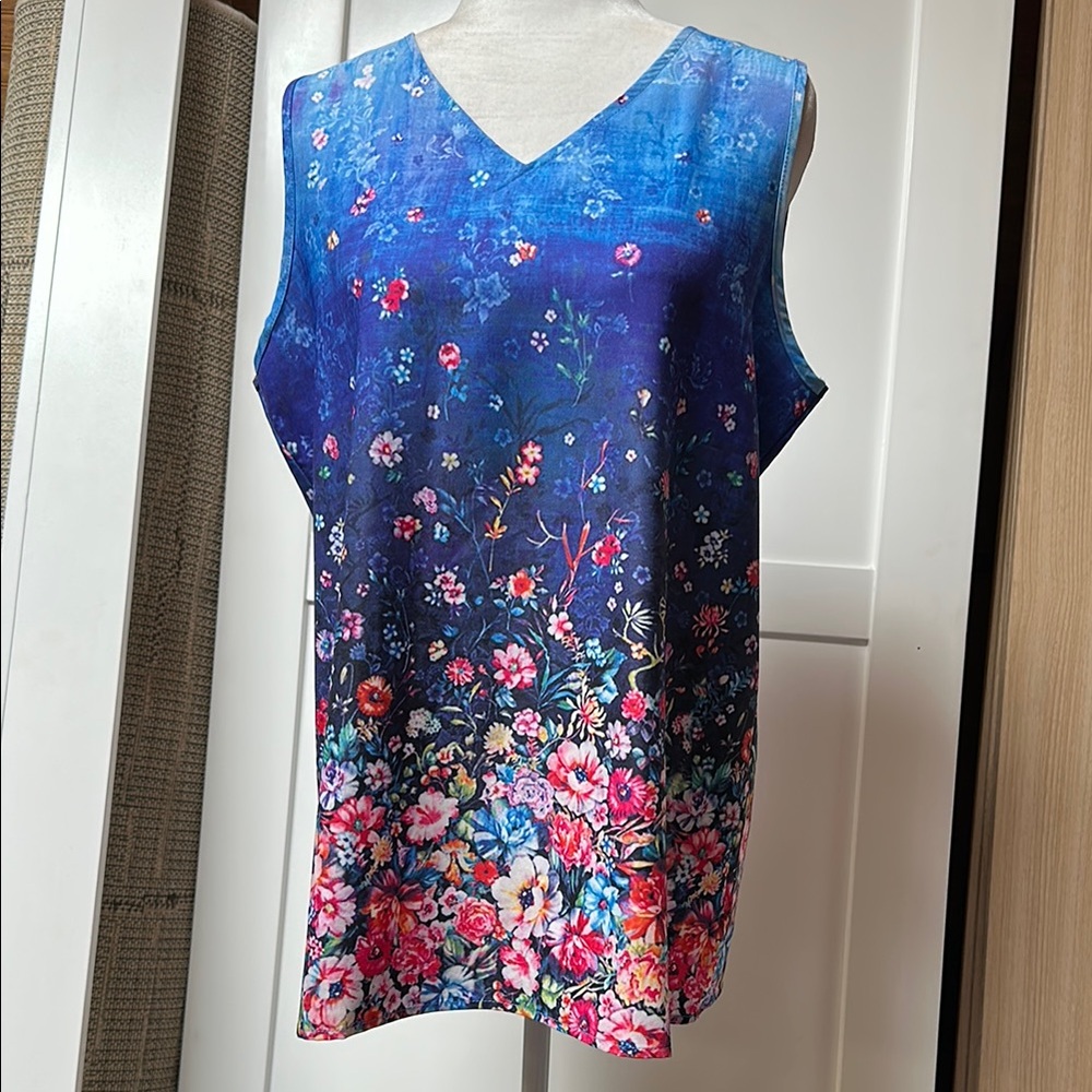 Floral Blue Sleeveless Top